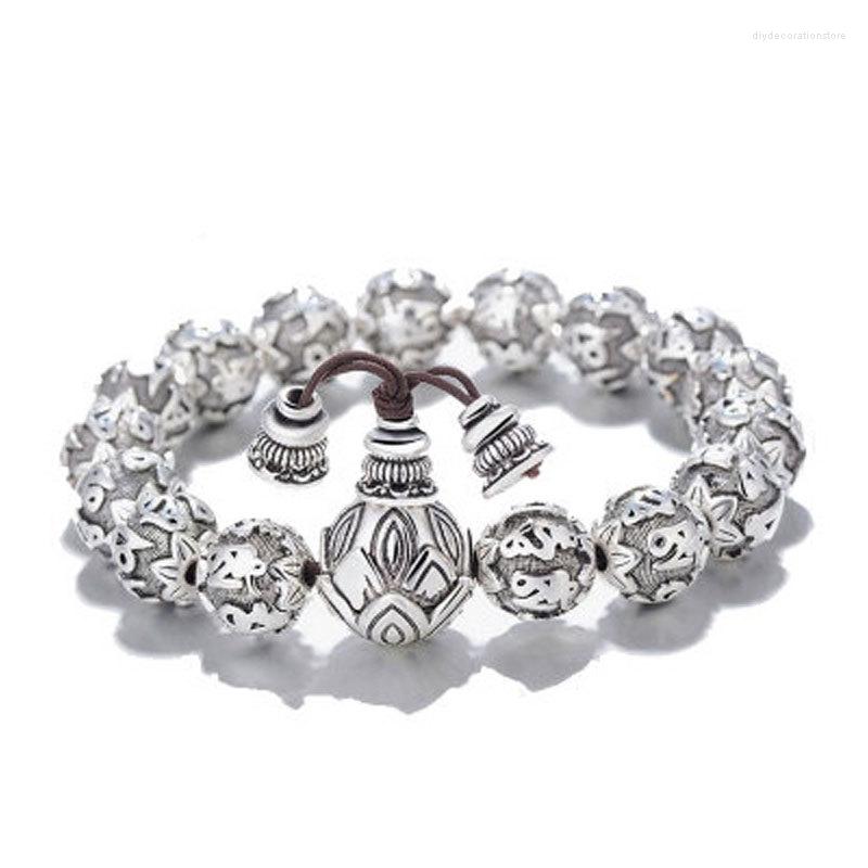 

Charm Bracelets Tibetan Buddhism Brass Silver Plated Rope Bracelet For Men Women Six Words Mantra Yoga Lotus Prayer Beads