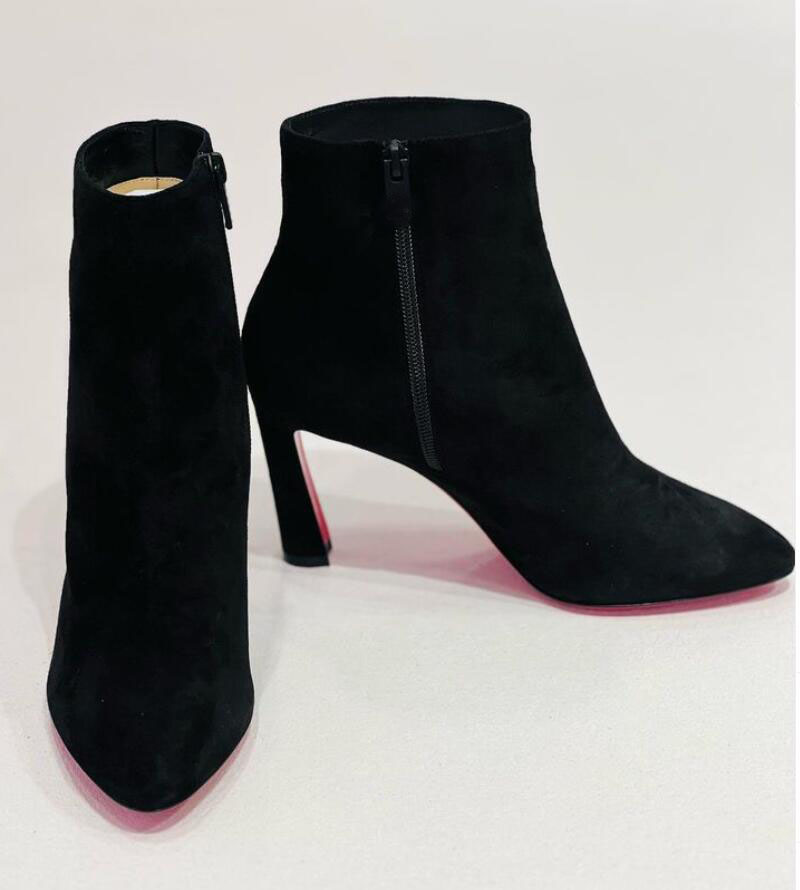 

Black Suede leather Reds sole ankle boot So Eleonor 85mm black ankle-boots short booties woman luxury brand designer shoes with box 35-43