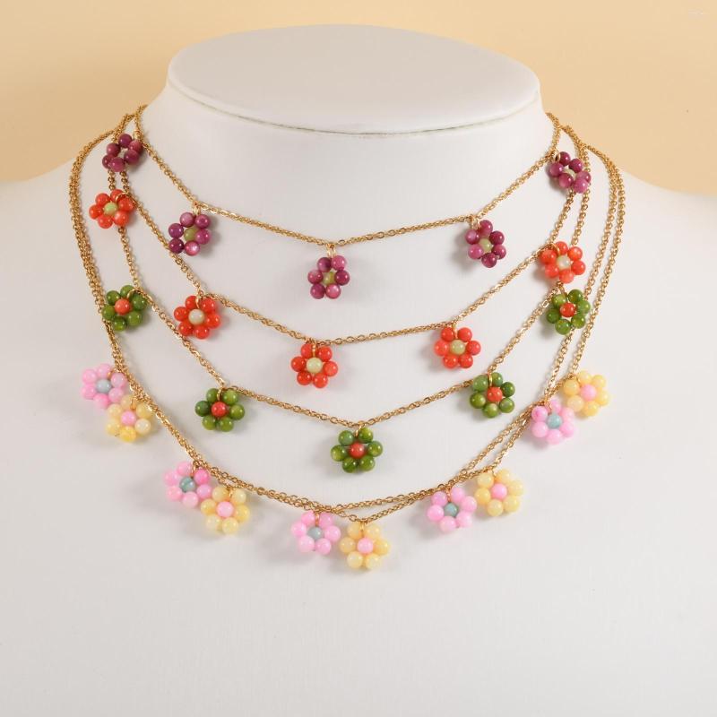 

Choker Romantic Flower Pendant Necklace Handmade Stainless Steel 18K Gold Plated Chain Anti-Rusting Jewelry Shell Beads Women