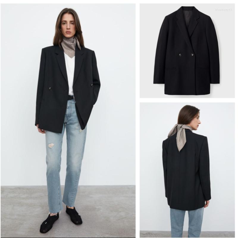 

Women's Suits Boyfirend Loose Casual Suit 2022 Autumn Winter Double Breasted Women Blazer Brand High Quality, Black