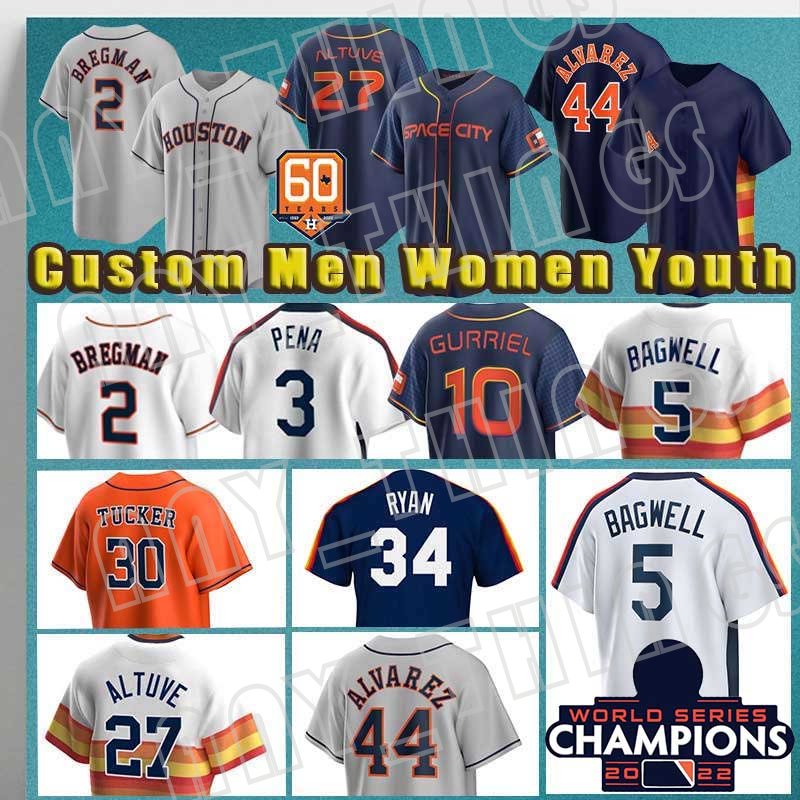 

5 Jeff Bagwell Baseball 7 Craig Biggio Astros Nolan Ryan 2022 World Series Jersey Houston Yuli Gurriel Jeremy Pena Kyle Tucker Alex Bregman Yordan Alvarez Valdez, Custom men retro+60 patch(t k r)