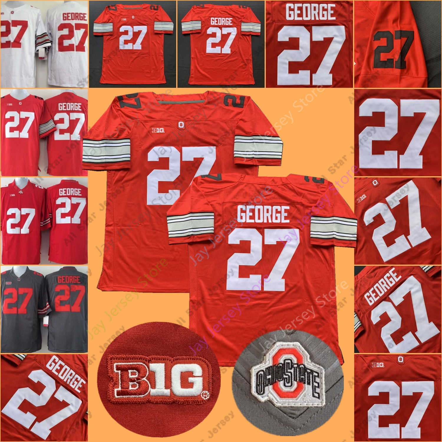 

American College Football Wear Eddie George Jersey College NCAA Football OSU Ohio State Buckeyes Jerseys Red Grey White size -3XL