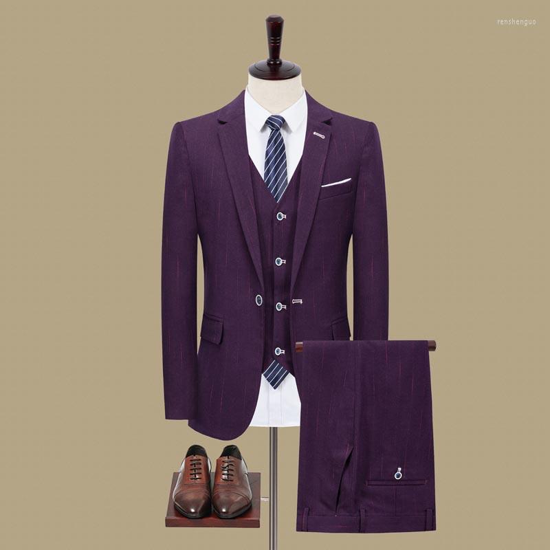 

Men's Suits Jackets Pants Vests Mens Double Breasted Stripe Suit Slim Fit Vertical Striped Men Luxury Wedding Dress Blazer Male, Black