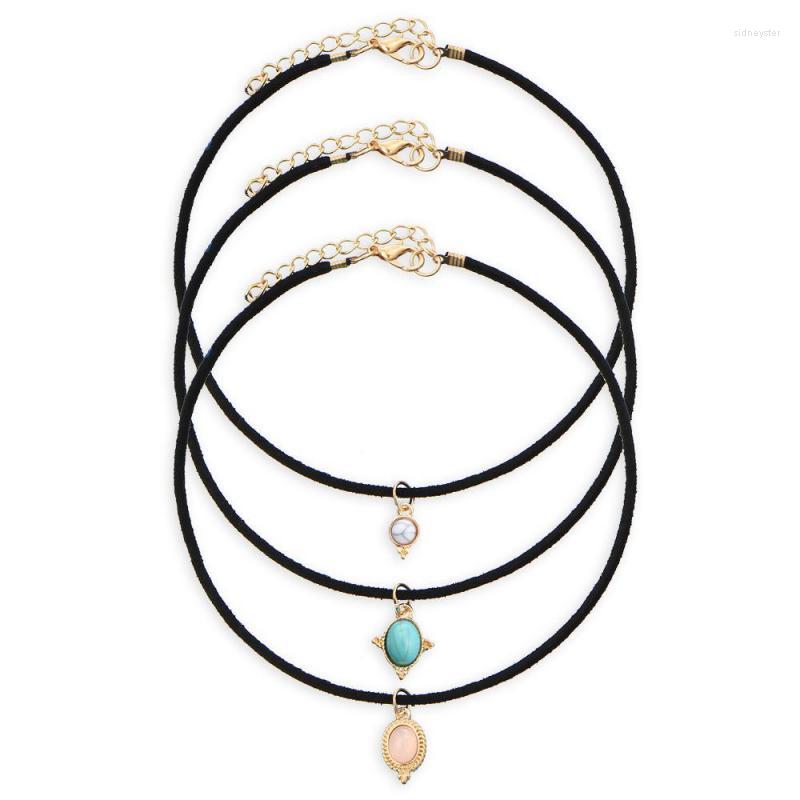 

Choker 3pcs Set Steampunk Black Velvet Alloy Cute Bule Stone Pendants Necklaces Women Collier Boho Jewelry Bijoux
