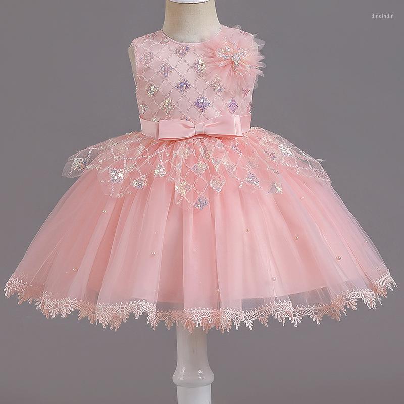 

Girl Dresses Wedding Banquet Kids Elegant Puffy Lace Bow Birthday Party Dress Pageant Ball Gown Formal Lovely Flower, Blue