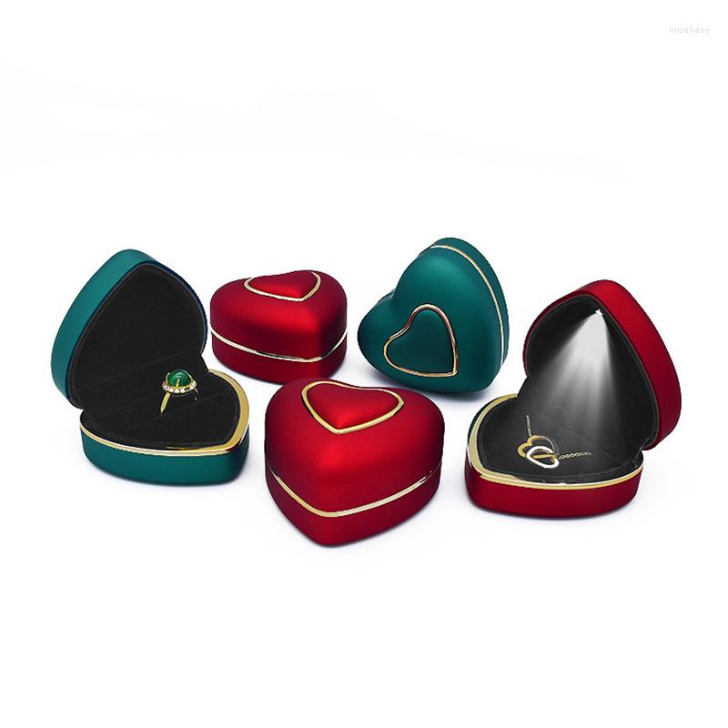 

Jewelry Pouches LED Light Heart Ring Box Pendant Items Earrings For Women Organizer