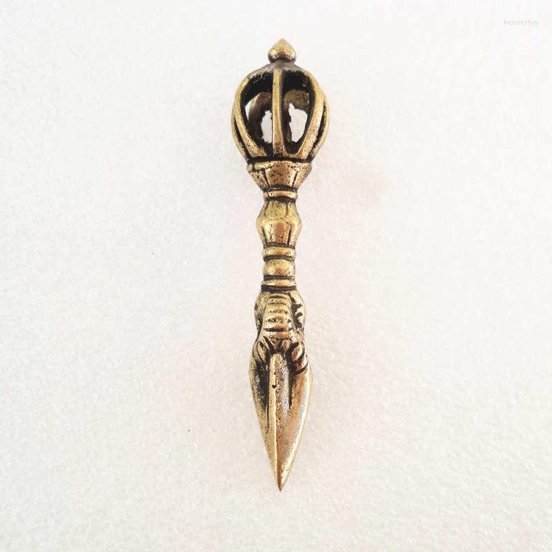 

Jewelry Pouches TBC987 Tibetan Handicrafts Buddhist Vajra Pestle Amulet Mini Dorje Crafts Golden Brass 3''