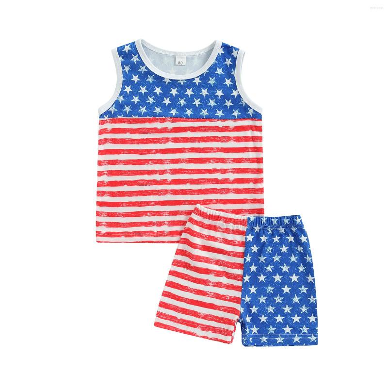 

Clothing Sets Independence Day Toddlers Outfit Little Boys Girls Color Matching Star/Stripe Printing Round Collar Sleeveless Tops Shorts, Picture shown