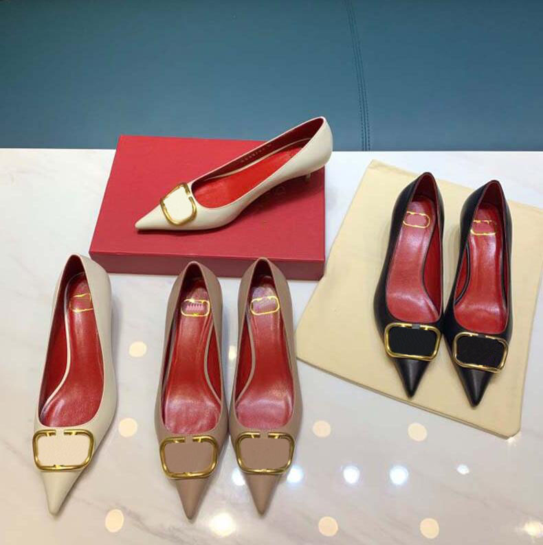 

dress shoes Heels Shoe Wedding Shoes Correct Real Leather Black Goal 6Cm 8.5Cm High Heel Pointed Toe 2022 Brand Women V dust bag