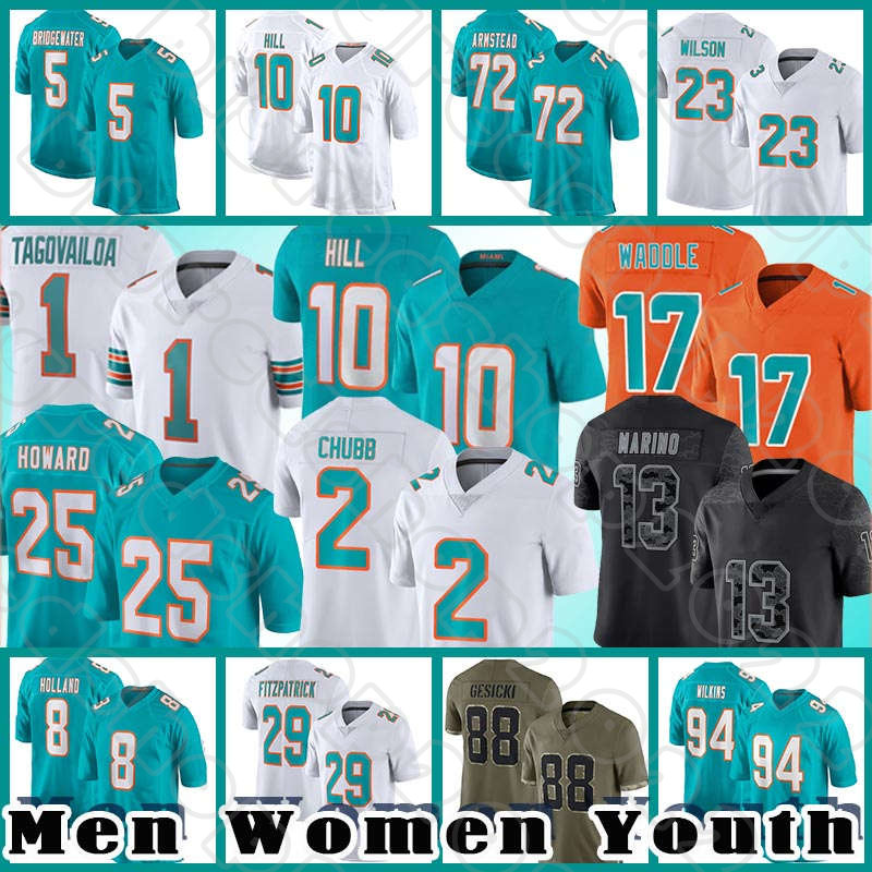 

10 Tyreek Hill Jersey Football Jaylen Waddle Bradley Chubb Tua Tagovailoa Jayle Jerseys Xavien Howard Jaelan Phillips Dan Marino Holland Mike Gesicki Jeff Wilson Jr, Custom men 2022(h t)