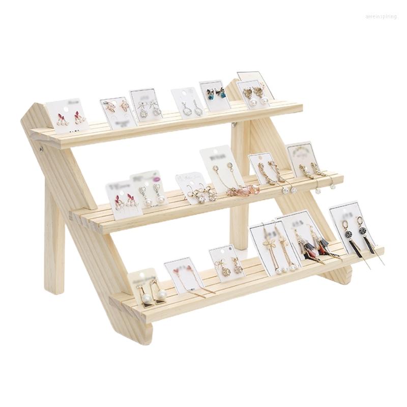 

Jewelry Pouches R2LE Portable Wooden Retail Table Display Stand For Market Craft Shows Tradeshows Earring & Ring Rack 2/3/4-Tier