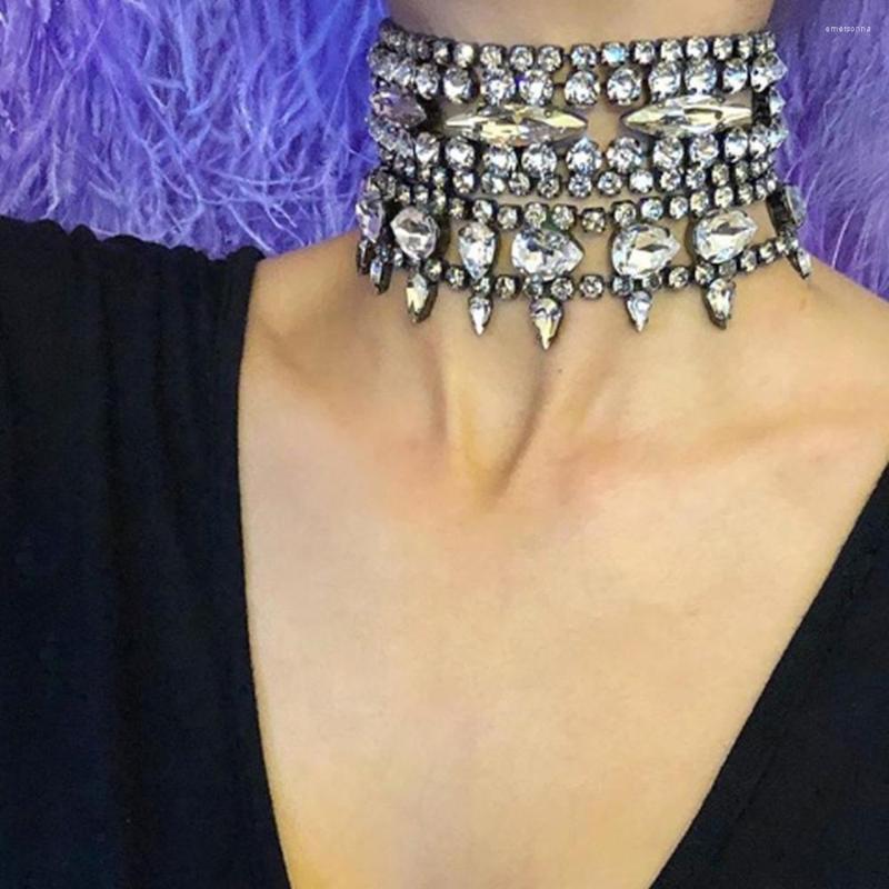 

Choker Sexy Rhinestone Water Drop Spike Collar Necklace Black Neck Jewelry For Women Luxury Crystal Clavicle Chain