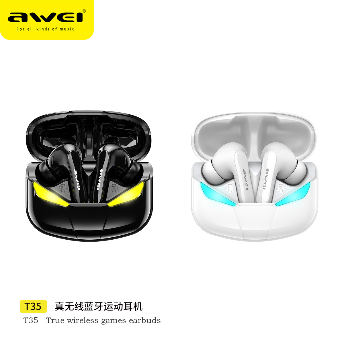 

Awei T35 True Games Bluetooth Earphones Wireless Headsets Sport Hifi Earbuds With Low Latency 45ms, Black