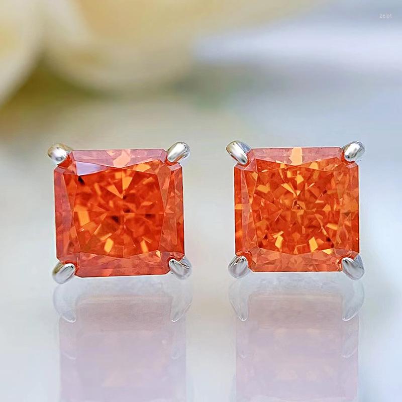 

Stud Earrings S925 Sterling Silver Orange High Carbon Diamond 8 8mm Pendant Necklace Super Beautiful Fairy Women's Jewelry 2022
