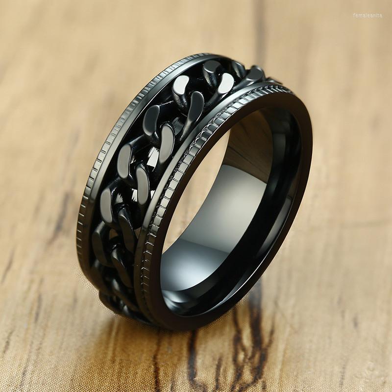 

Cluster Rings KOtik 2022 Fashion Black Chain Wedding Ring For Men Punk Vintage Stainless Steel Finger Jewelry Male Rotating