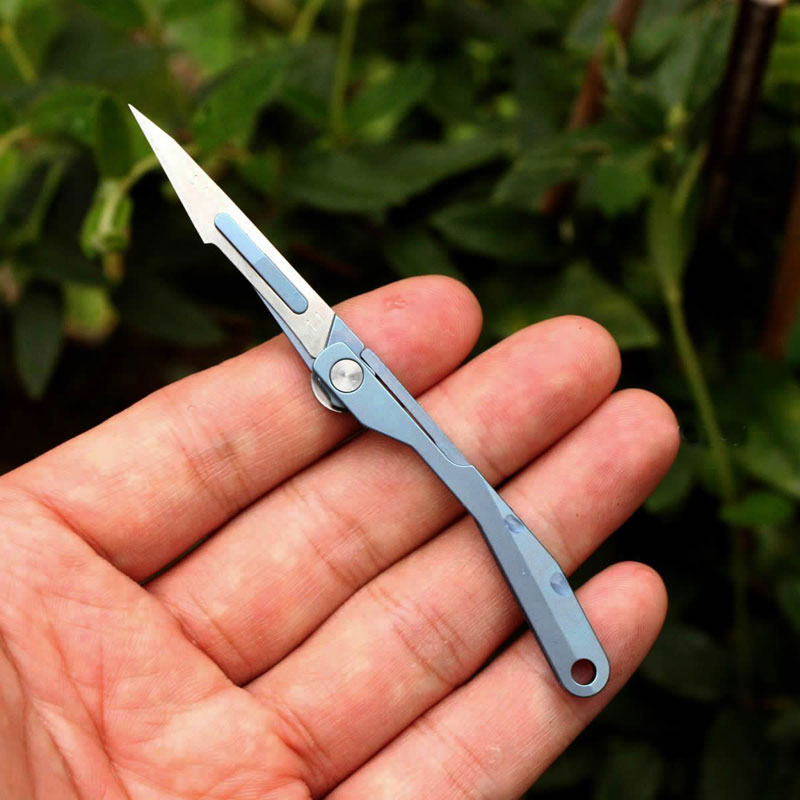 Titanium Utility Knife Scalpel Blade Mini Pocket Tool Survival Folding Keychain EDC-image-816247884