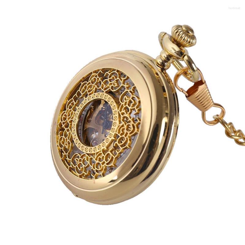 

Pocket Watches 8929Vintage Luxury Gold Dense White Digital Face Open Watch Men's And Women's Accessories With Chain