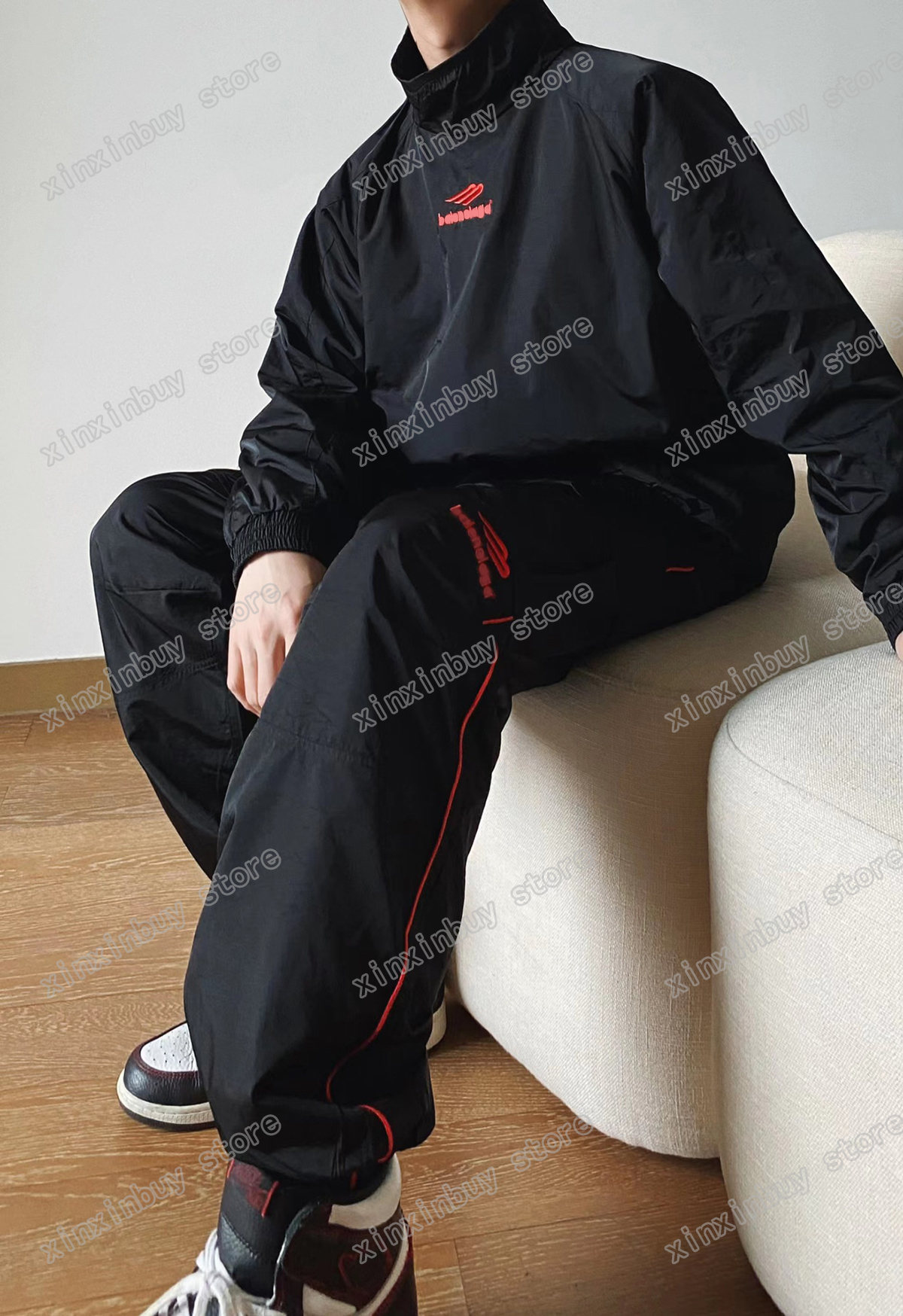 

xinxinbuy Men designer Coat Jacket Jacquard Red letter embroidery nylon fabric zipper pocket long sleeve women white Black S-XL, 01