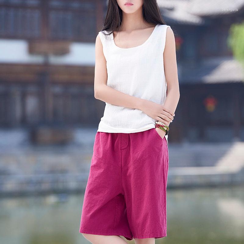 

Women's Shorts Arrival Brand Girls Casual Fashion Linen And Cotton Women Solid Elastic Waist Short Girl Broek Pantaloni, Blue