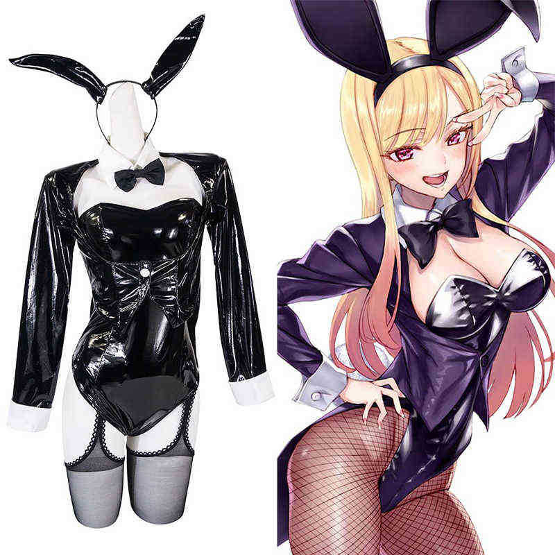 My DressUp Sweetheart Cosplay Catsuit Pu Leather Kitagawa Marin Bunny Girl Rabbit Girl Bodysuit Anime Clothes Sexy Clothes J220720