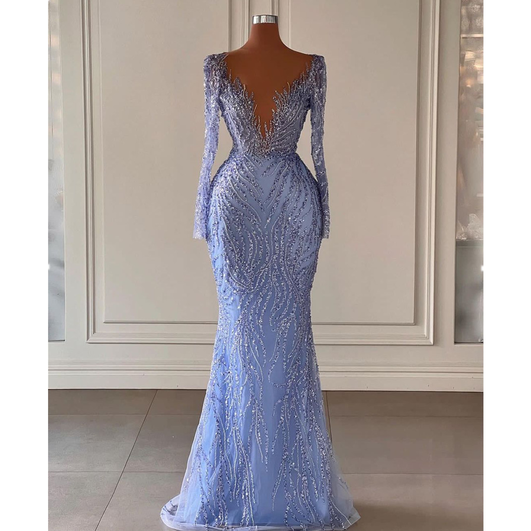 

Blue Prom Dresses Long Sleeves V Neck Shiny Appliques Sequins Beaded Evening Dresses Satin Lace Ruffles Floor Length Evening Dress Plus Size Custom Made, Yellow