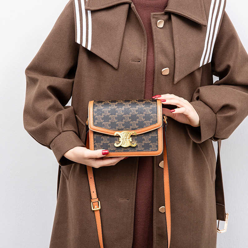 

Cross-body Handbags Shoulder Arc Canvas Small Square Bag One Messenger Cell Cuir Line Metallic Buckle Luxury, Small floral brown