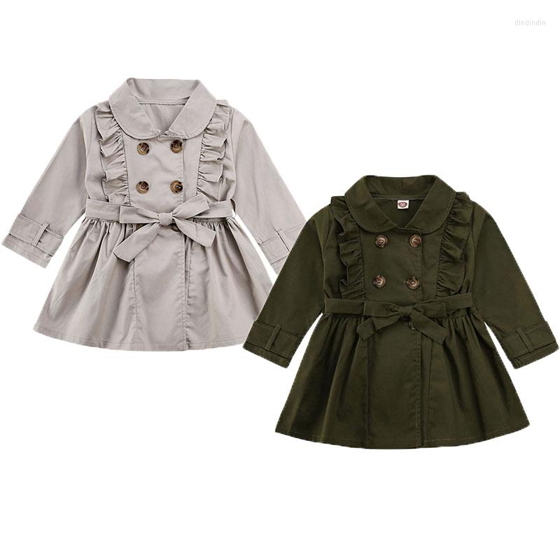 

Coat Toddlers Girl Baby Trench Outfits 2-7Y Button Bandage Ruffle Casual Jacket Windbreaker Dress Outwear, Army green