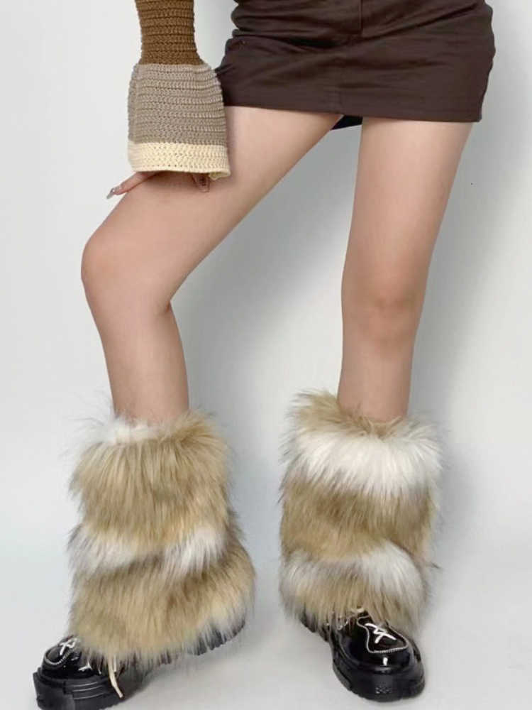 

Socks Hosiery Women Winter Faux Fur Sock Leggings Cool Jk Leg Warmer Gothic Boots Socks Y2K Girl Harajuku Y2k Lolita Boot Cover Foot Sleeve T221107, White brown
