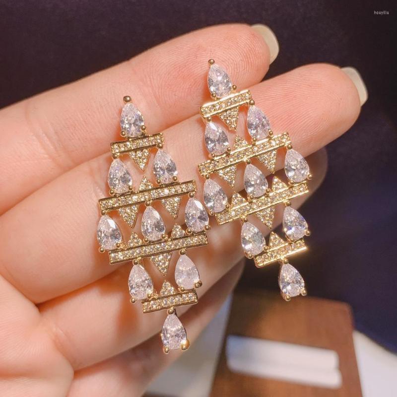 

Stud Earrings HIBRIDE Trendy Waterdrop Earring For Women Wedding Party Cubic Zircon Brazil Stylel Brincos Bijoux Femme E-803