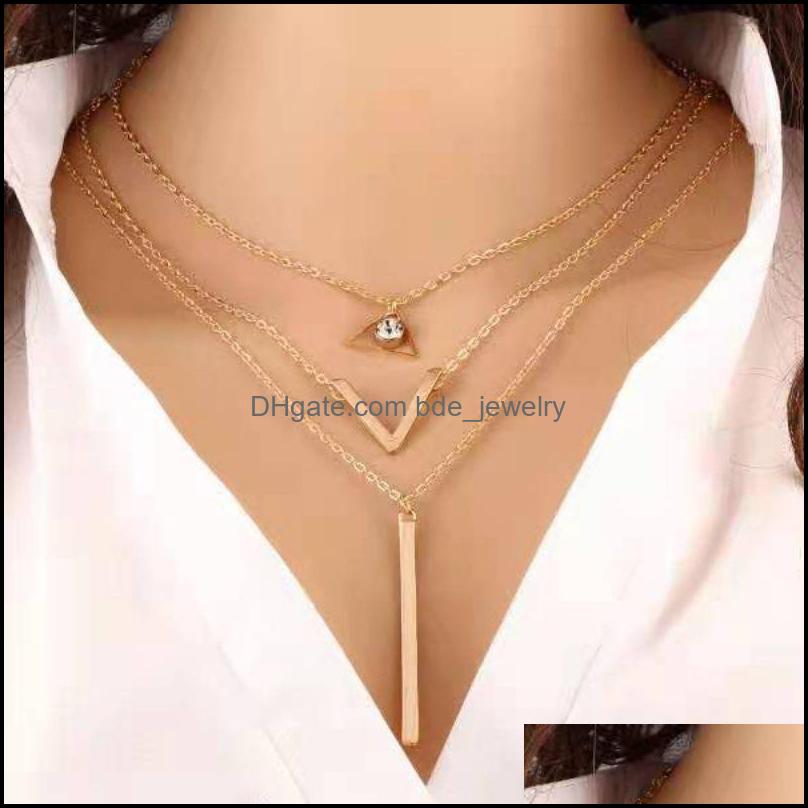 

Chains Ladies Necklace Fashionable Crystal Sequins Mtilayer Metal Pendants With Temperament And Trend Suitable For Weddings Chains D Dhomh