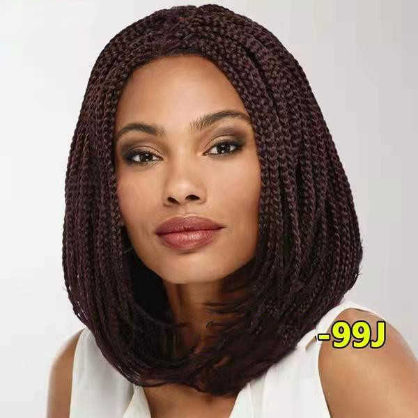 

Hair Lace Wigs Dirty Women's Short Hair Medium Split Wave Head Chemical Fiber Headgear Box Braid Wig, Black