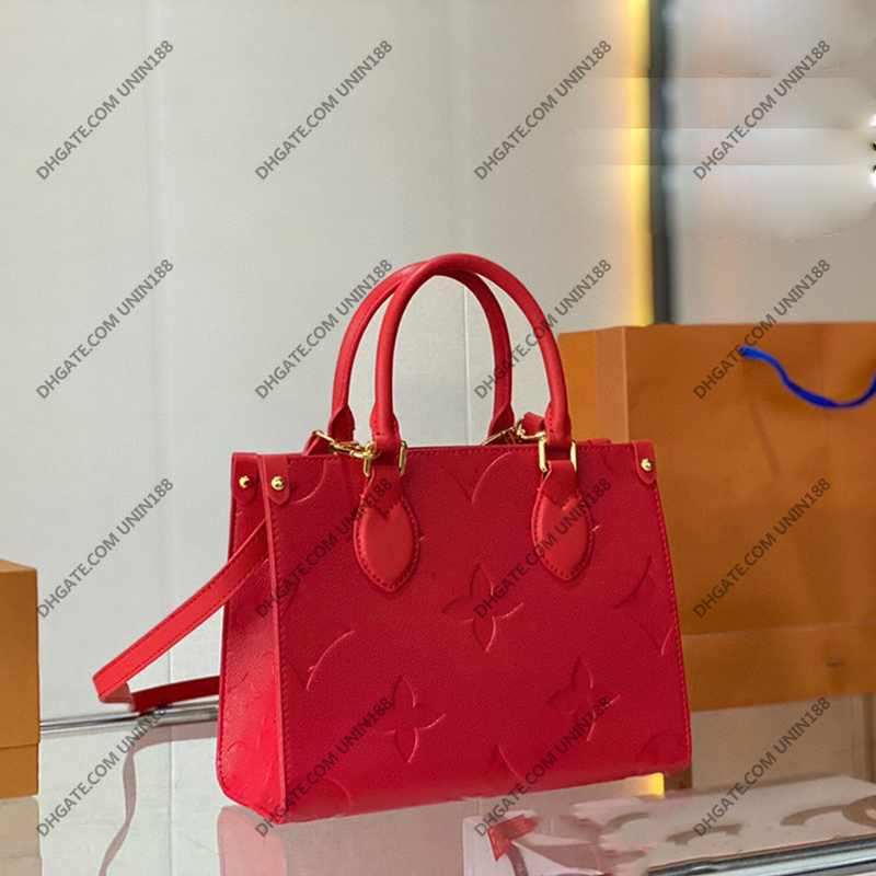 

Womens High-Grade Totes PM Onthego Cowhide Bags Jungle Shoulder Handbag Luxurys Designers Crossbody Bag Messenger Women Travel Handbags With liner 25cm, Red