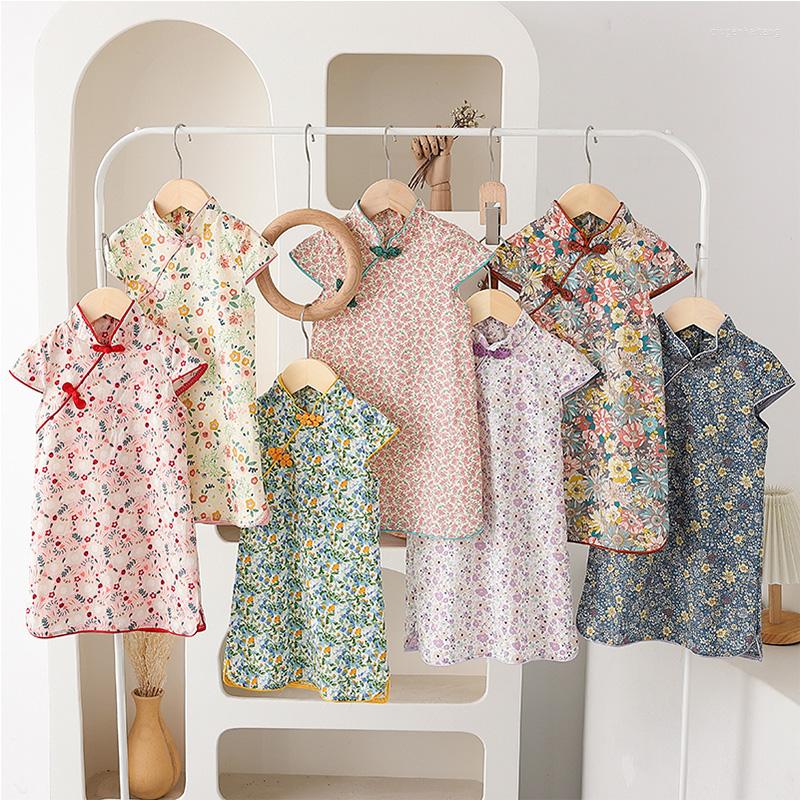 

Girl Dresses Summer Chinese Style Kids Tops Clothes Fashion Girls Cheongsam Dress Retro Flower Princess For Baby, W1