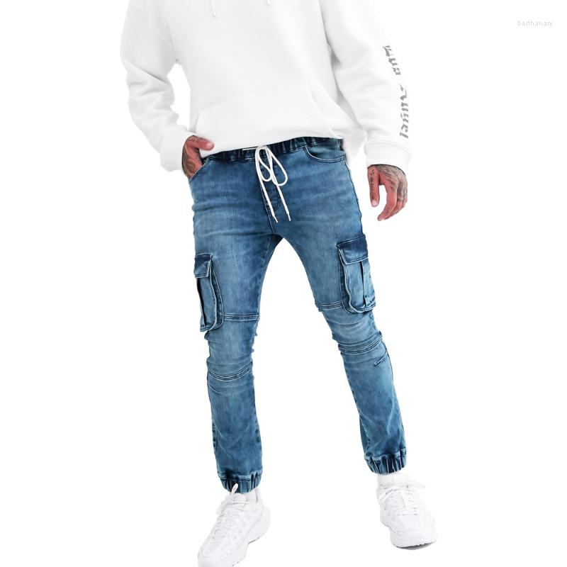 

Men's Jeans High Quality Men's Lace-up Slim Legs Stretch Cotton Stylish Pants, Blue