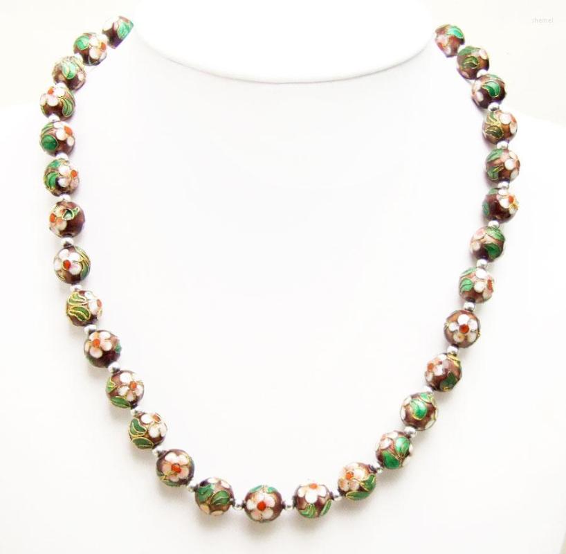 

Choker Qingmos Cloisonne Necklace For Women With 12mm Purple Round & White Flower 20" Fine Elry-nec6455