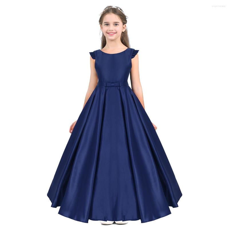 

Girl Dresses Kids Elegant Princess Dress For Girls Satin Sleeves Bowknot Flower Wedding Formal Pageant Evening Party, Burgundy