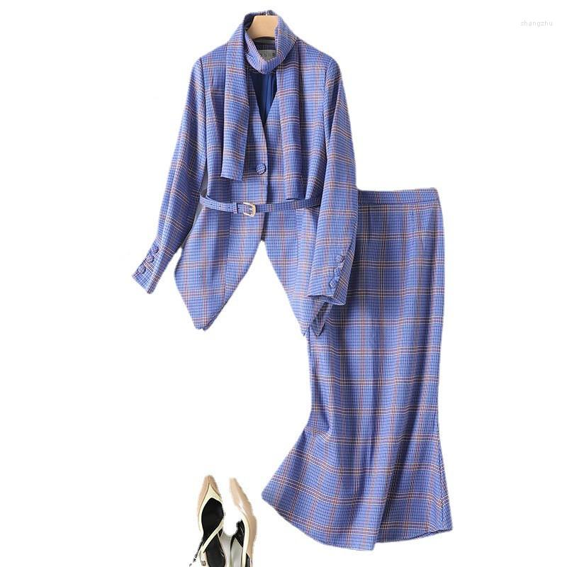 

Work Dresses Two Piece Sets Women Long Sleeve V Neck Tops And Midi Bandage Dress Skirt Female Sexy Slim 2 Pieces Set Suits Outfit, Blue