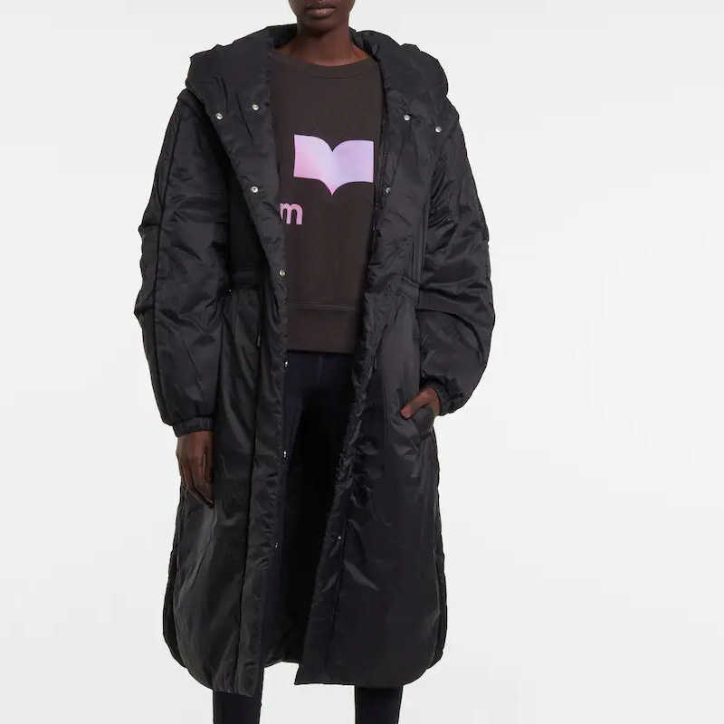 

Isabel Marant Long Cotton-padded Coat Cotton Padded Designer Jacket Detachable Sleeve Hooded Waist Warm Outwear, Black
