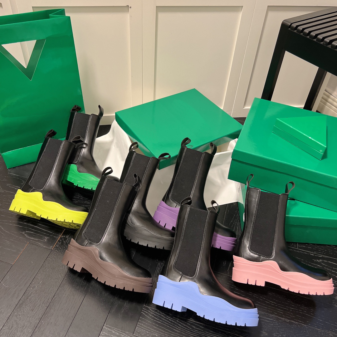 

Fashion Tire Chelsea Platform Boots Men Women Shoes Luxury Anti-Slip Outdoor Martin Ankle Top Wave Colored Rubber Outsole Elastic Webbing Designer Booties, #8