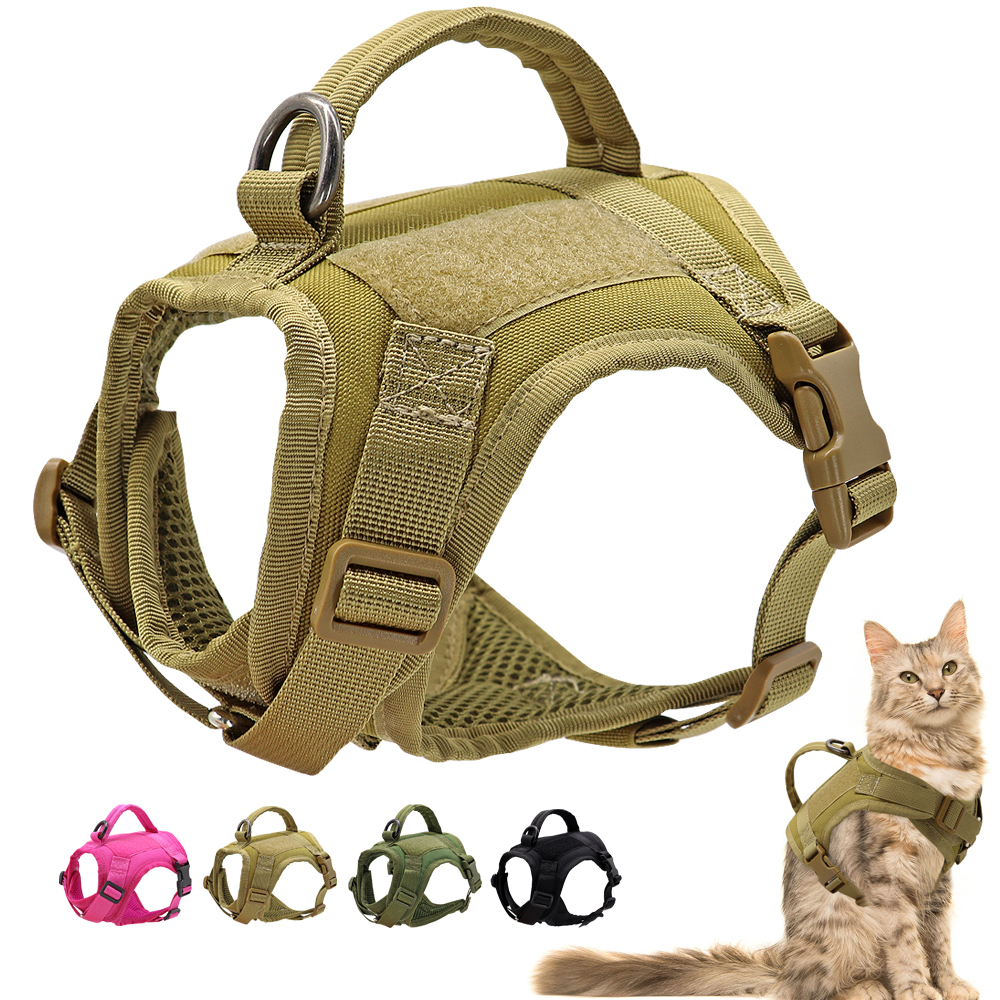 

Cat Collars Leads Military Tactical Harness Nylon Puppy s Vest Harnesses With Handle Adjustable for s Small Dogs Pet Training Walking 221107