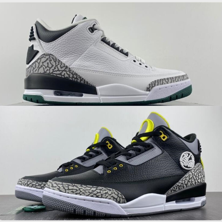 

Jumpman 3s basketball shoes man sneakers white oregon Duck black Have large size 12-13 with Double box, Desert elephant