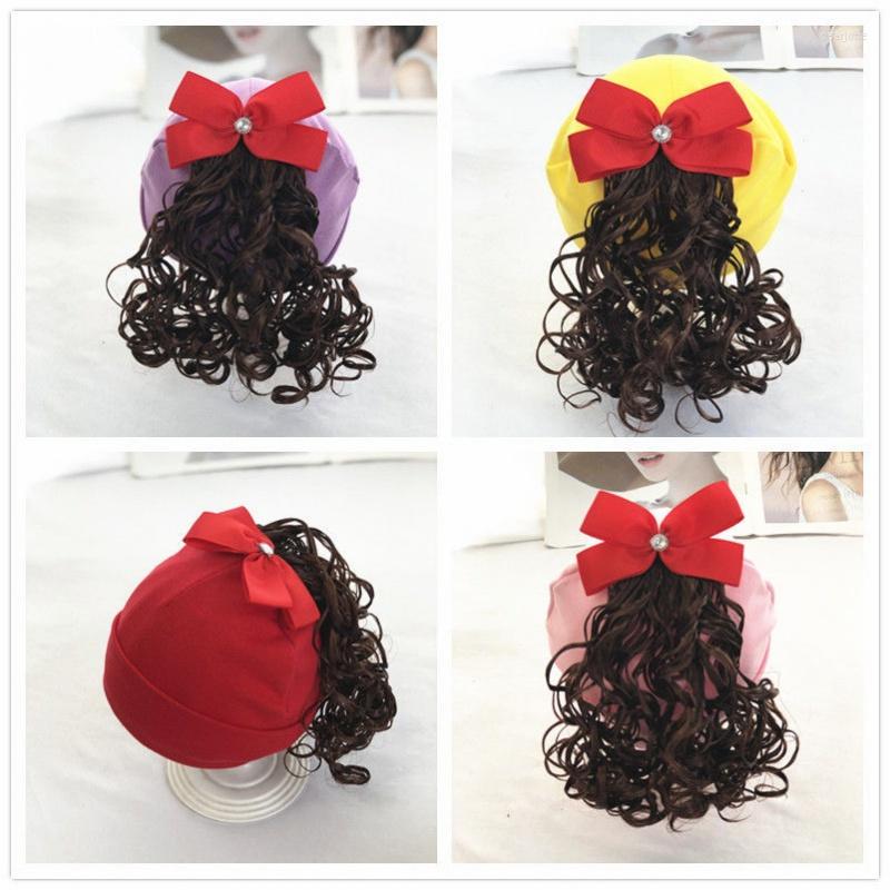 

Hats Baby Cotton Big Bowknot Wig Hat Keep Warm In Spring And Autumn Ear Protection Curly Hair Ponytail Braid Girl Princess, Red