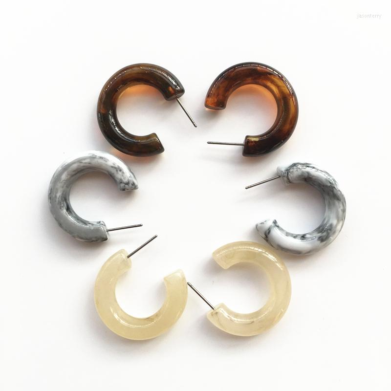 

Hoop Earrings UJBOX Multicolor Resin Women Brow Marble Acrylic Geometric Circle Minimalist Jewelry