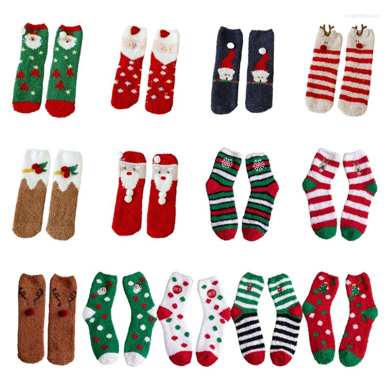 

Women Socks Christmas Fuzzy Slipper Crew Cartoon Santa Reindeer Striped Polka Dot Winter Warm Cozy Coral Fleece Hosiery, Coffee christmas bel