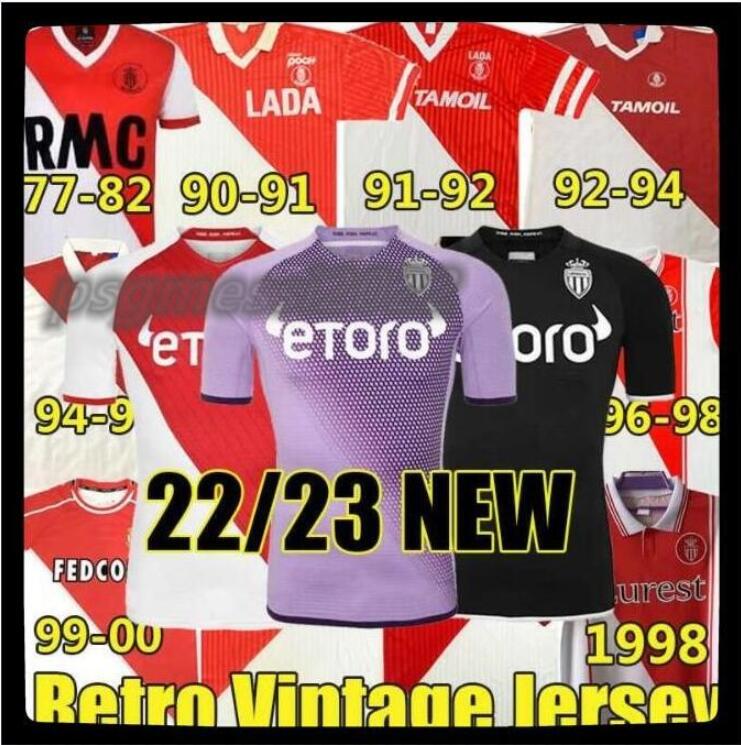 

Monaco Retro Soccer Jerseys 82 90 91 92 94 95 96 97 22/23 Tuybens 1998-2000 Dalger Vintage AS BEN YEDDER JOVETIC GOLOVIN Flocage JORGE Men kids Kit Third Football Shirt 6, 1998 home