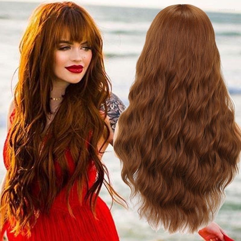 

Synthetic Wigs LingHang Long Wavy Wig Female Brown Gold 18 Colors High Temperature Suitable For Black / White Women, 2-30