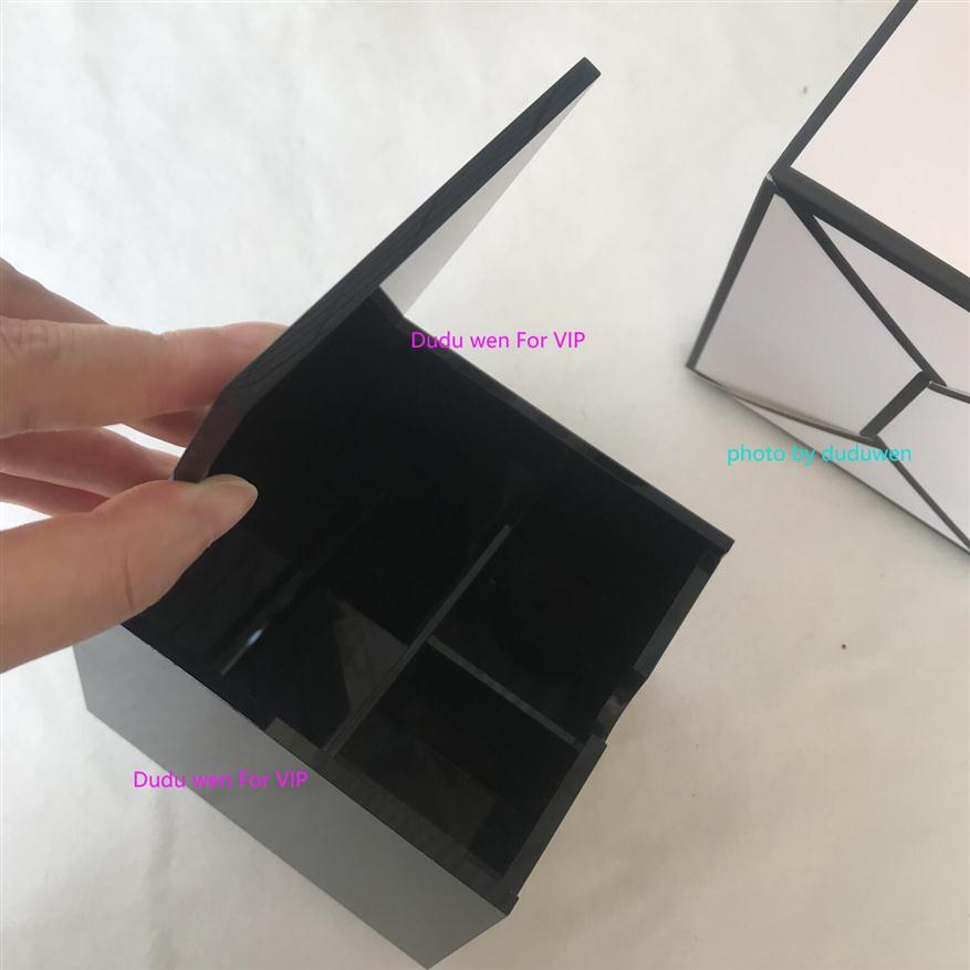 

12X11X9CM 3 grids with cover CC Acrylic storage facial puff & cotton bud Storage Case with lip luxury Organizer have gift box VIP bin2638, Black