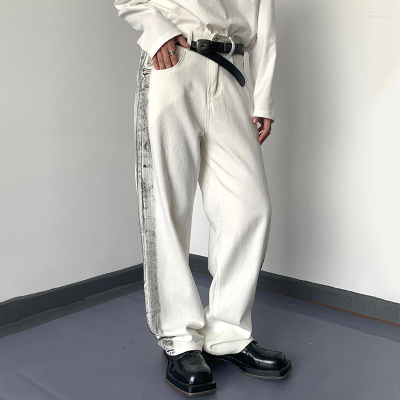 

Men' Jeans Design Loose Straight Men' Casual Pants 2022 Korean Fashion Contrast Color Wide Leg Male Trousers Vintage 9A6021, White