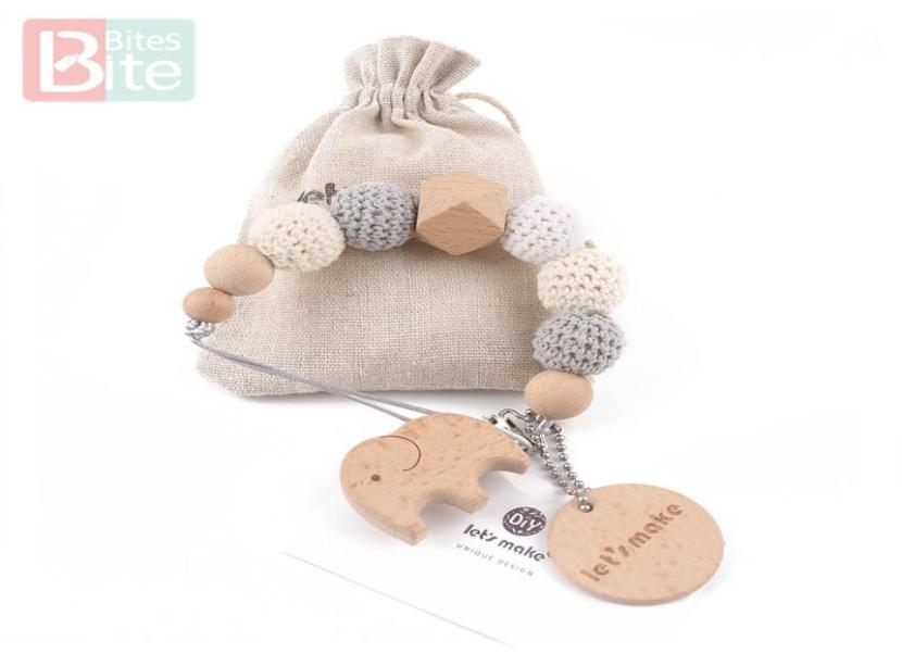 

1PC Baby Pacifier Chain Elephant Wooden Clip Geometric Crochet Beads Bag Wood Teether Tiny Rod Dummy Clips Baby Pacifier Holder8073066