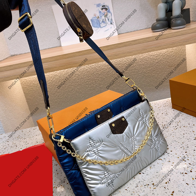 

Women Luxurys Designers Puffer Shouder Bags Handbag Quilted Flowers 3 in 1 Totes Crossbody Ladies Handbags Side Embossed Flowers Pochette, Pink